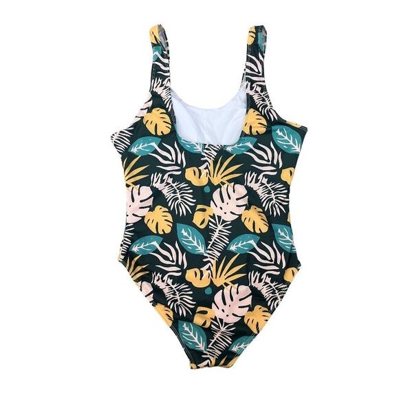 New Tropical Green & Yellow Palm Leaf Flattering Fit One-Piece Swimsuit Large - Picture 2 of 4
